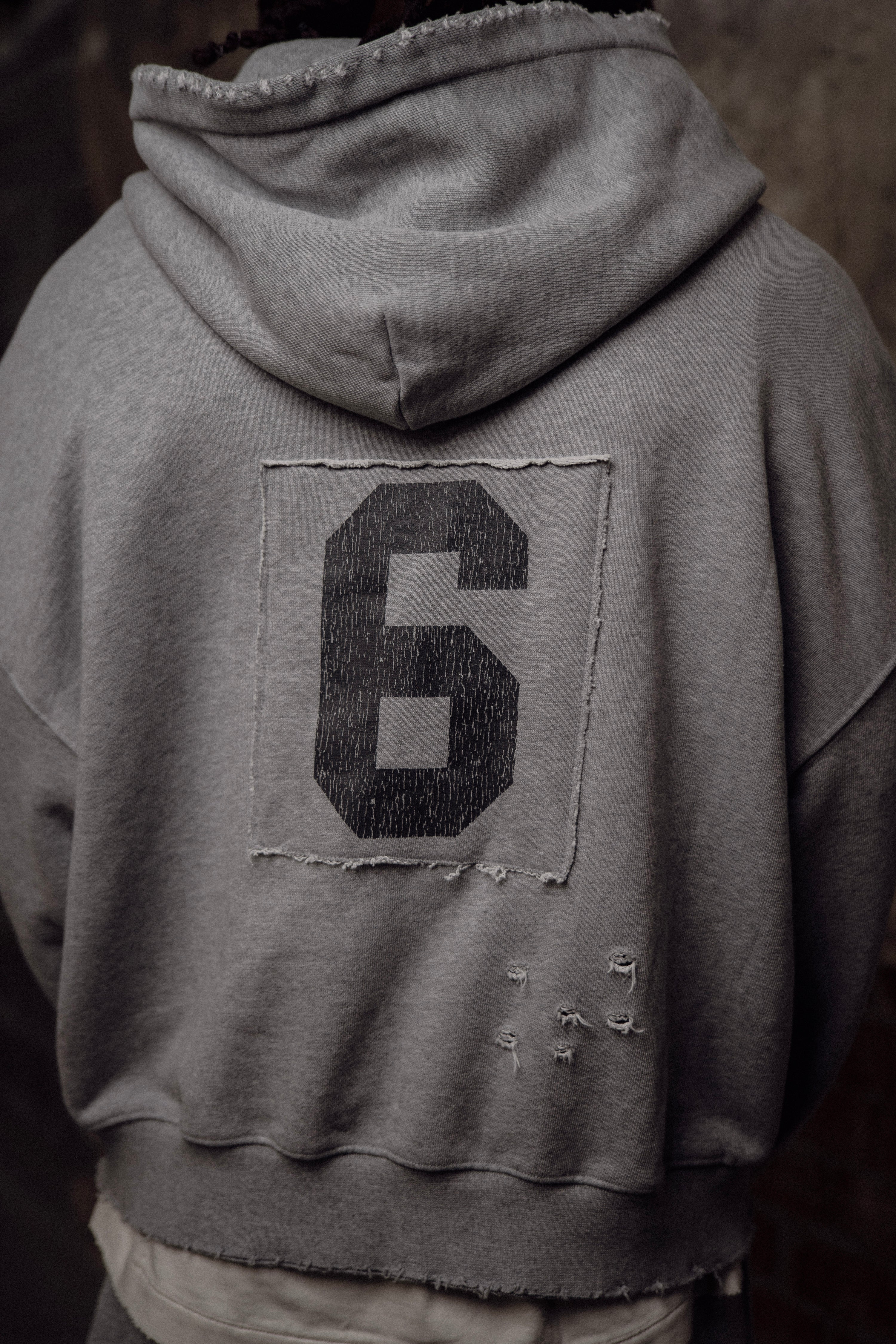 grey patchwork athletic department pullover
