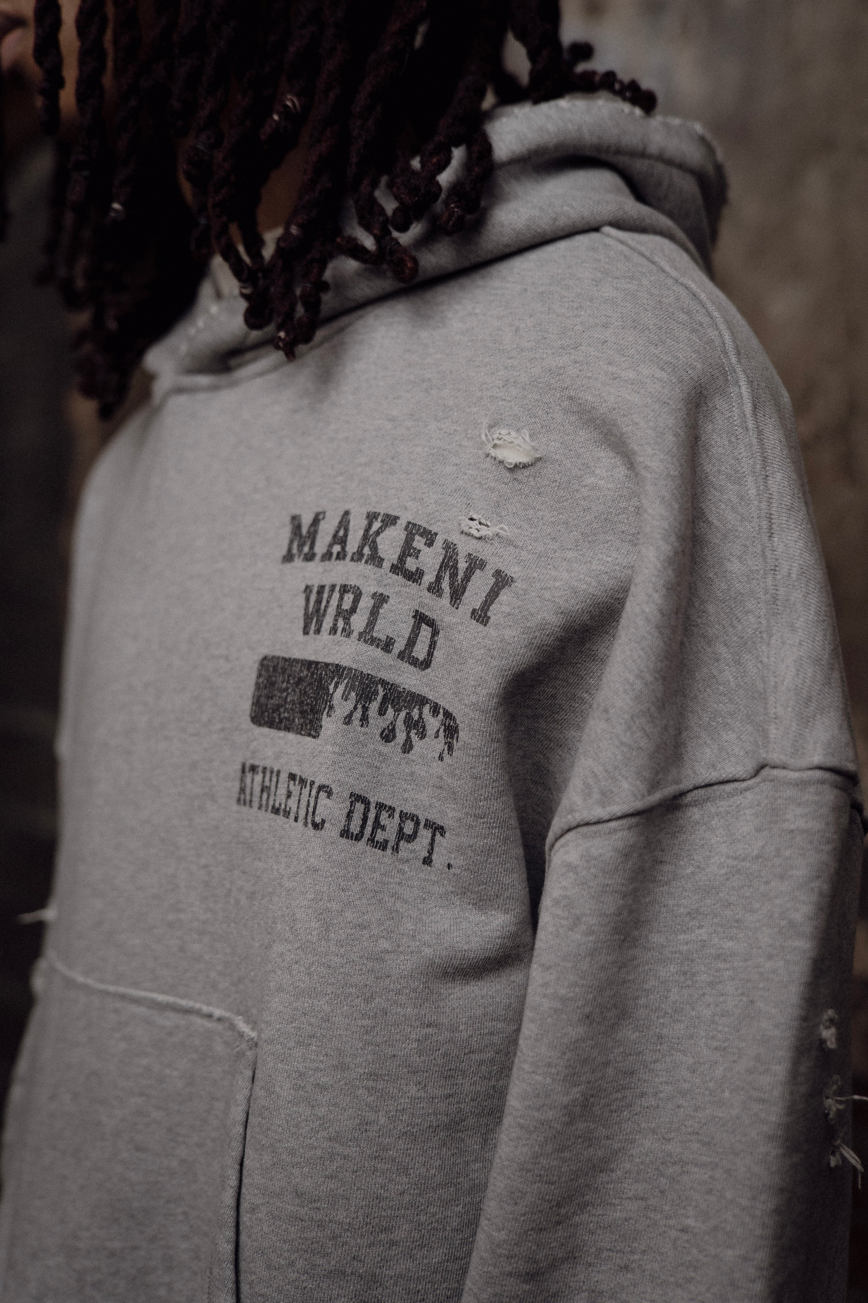 grey patchwork athletic department pullover