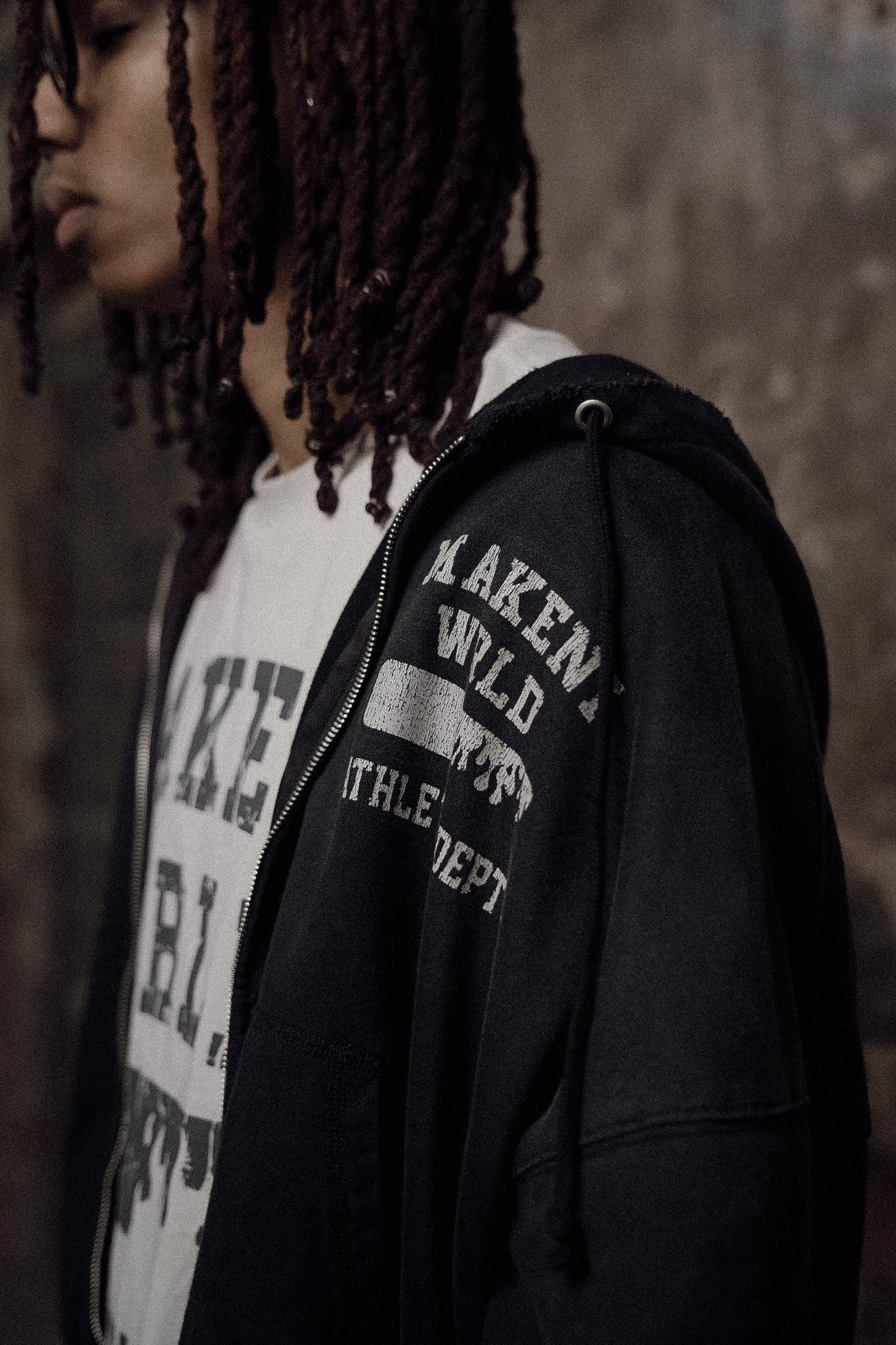 black sunfade athletic department zip up